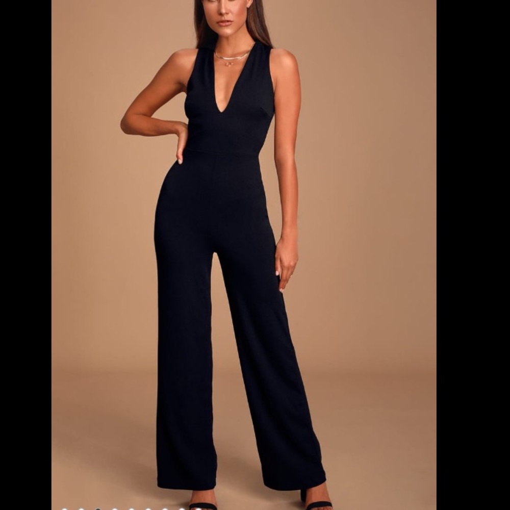 lulus black backless jumpsuit